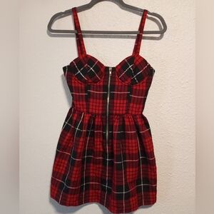 4/$20 Twenty One Red Plaid Bustier Zipper Mini Dress